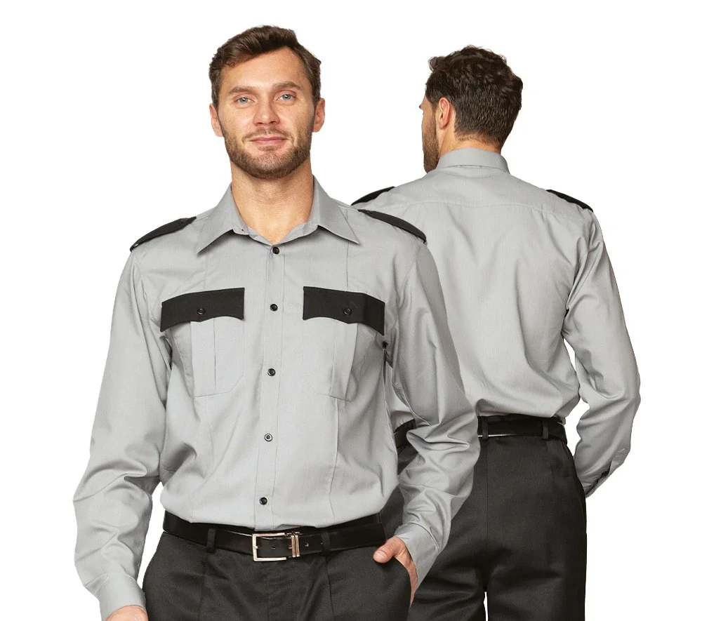 Рубашка мужская с длинными рукавами серая/чёрная - фото 1