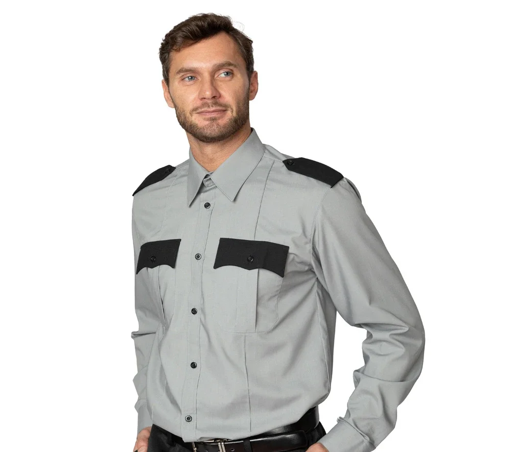 Рубашка мужская с длинными рукавами серая/чёрная - фото 5