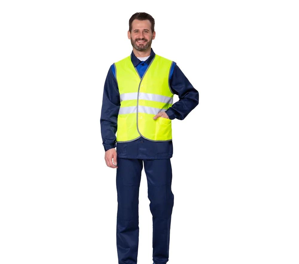 Жилет сигнальный "Спектр Лайт 1П" лимонный на пуговицах для дорожных рабочих - фото 3