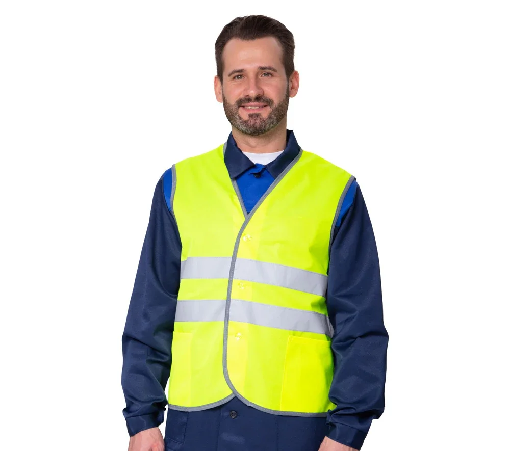Жилет сигнальный "Спектр Лайт 1П" лимонный на пуговицах для дорожных рабочих - фото 5
