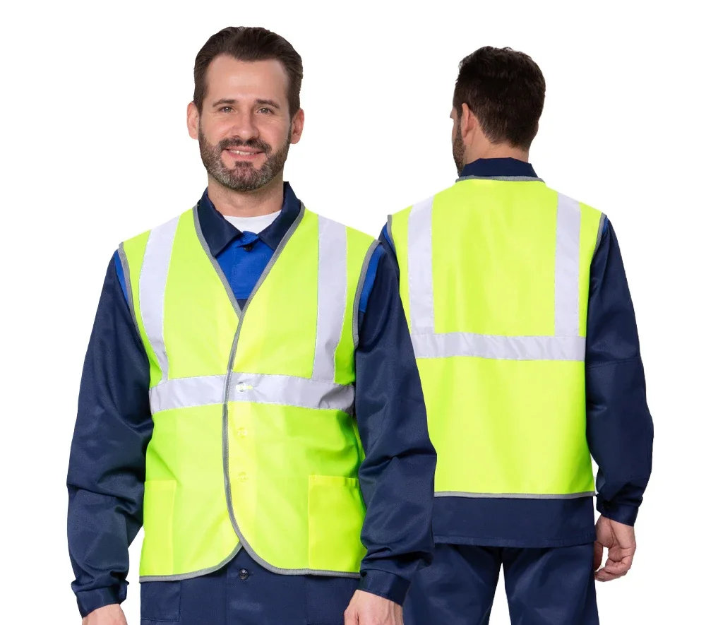 Жилет сигнальный "Спектр Лайт 2П" лимонный на пуговицах с карманами - фото 1