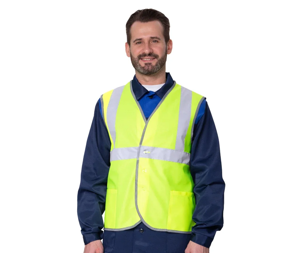 Жилет сигнальный "Спектр Лайт 2П" лимонный на пуговицах с карманами - фото 6