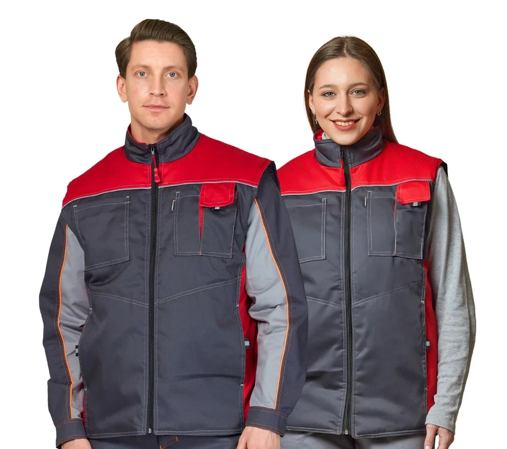 Жилет универсальный утеплённый "Бренд" тёмно-серый/красный - фото 1