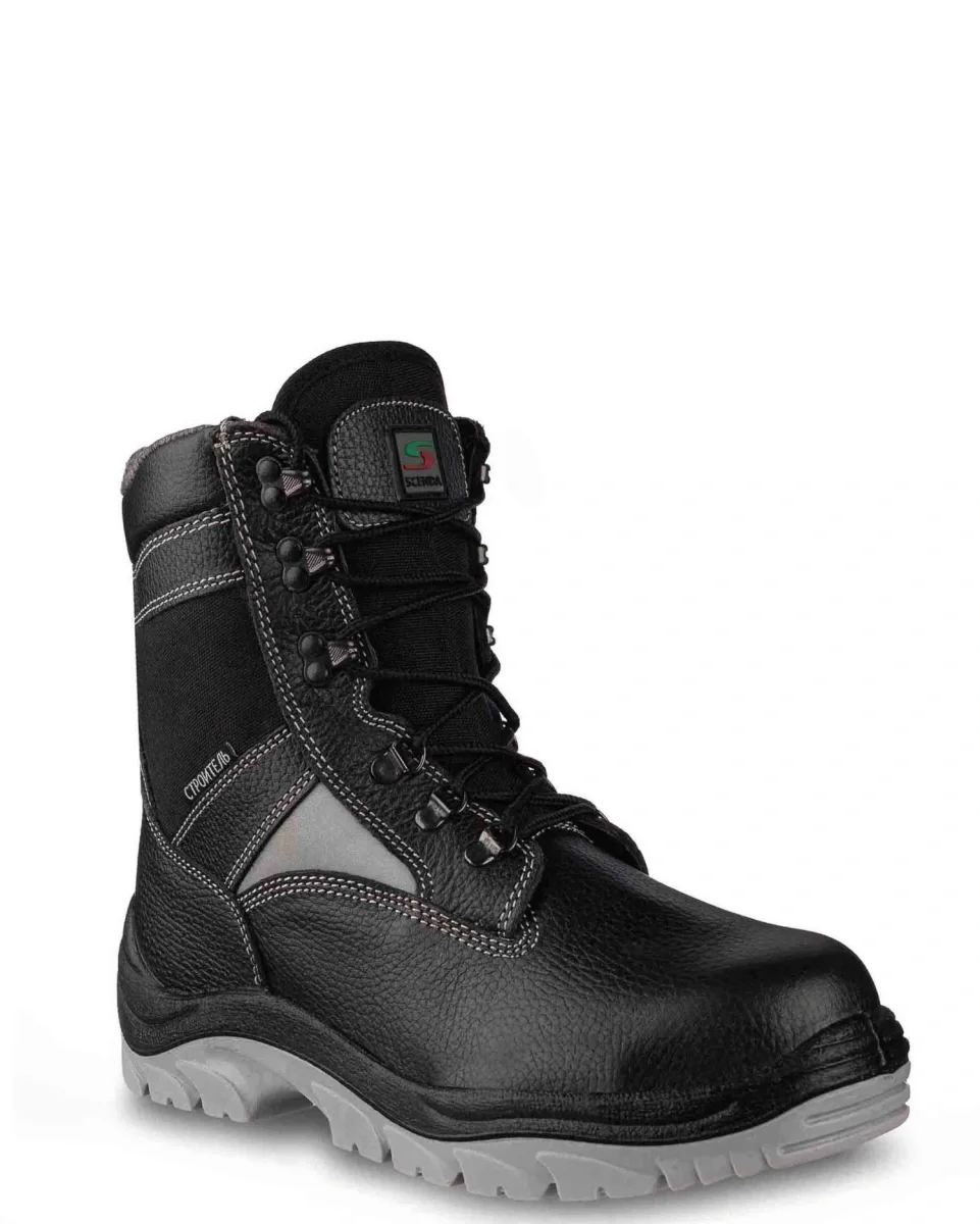Ботинки кожаные утепленные высокие СТРОИТЕЛЬ ПУ/ТПУ, металлический подносок, антипрокольная стелька - фото 1