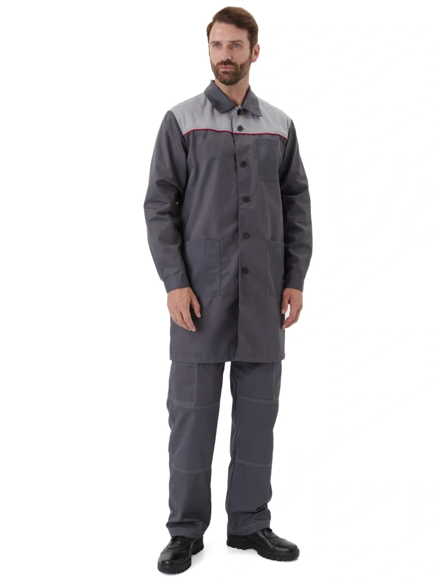 Халат мужской "Фаворит" серый/св.серым с красным КАНТОМ - фото 3