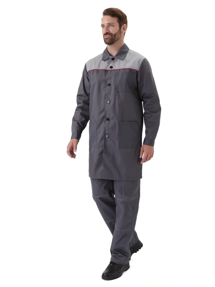 Халат мужской "Фаворит" серый/св.серым с красным КАНТОМ - фото 4