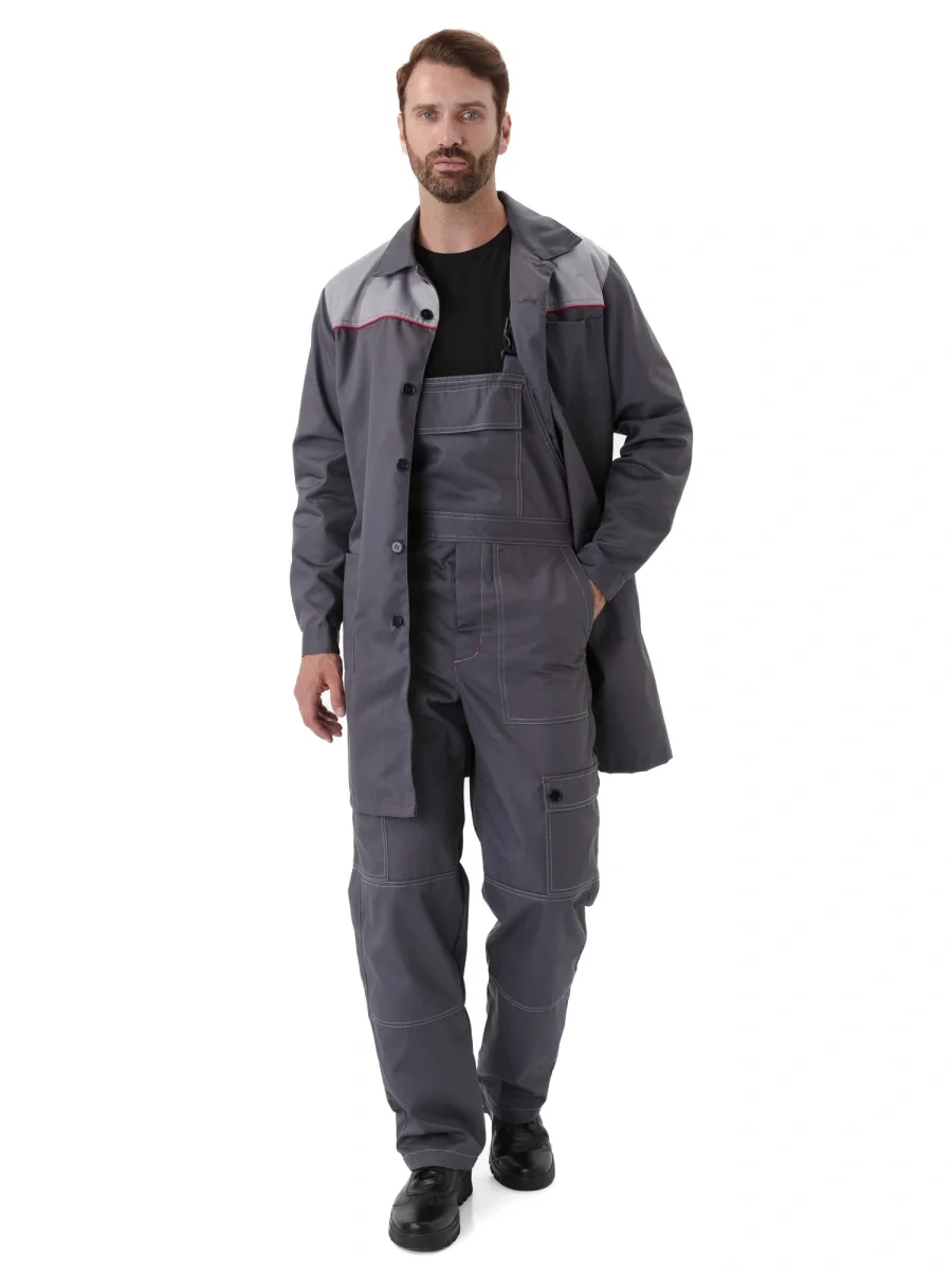 Халат мужской "Фаворит" серый/св.серым с красным КАНТОМ - фото 5