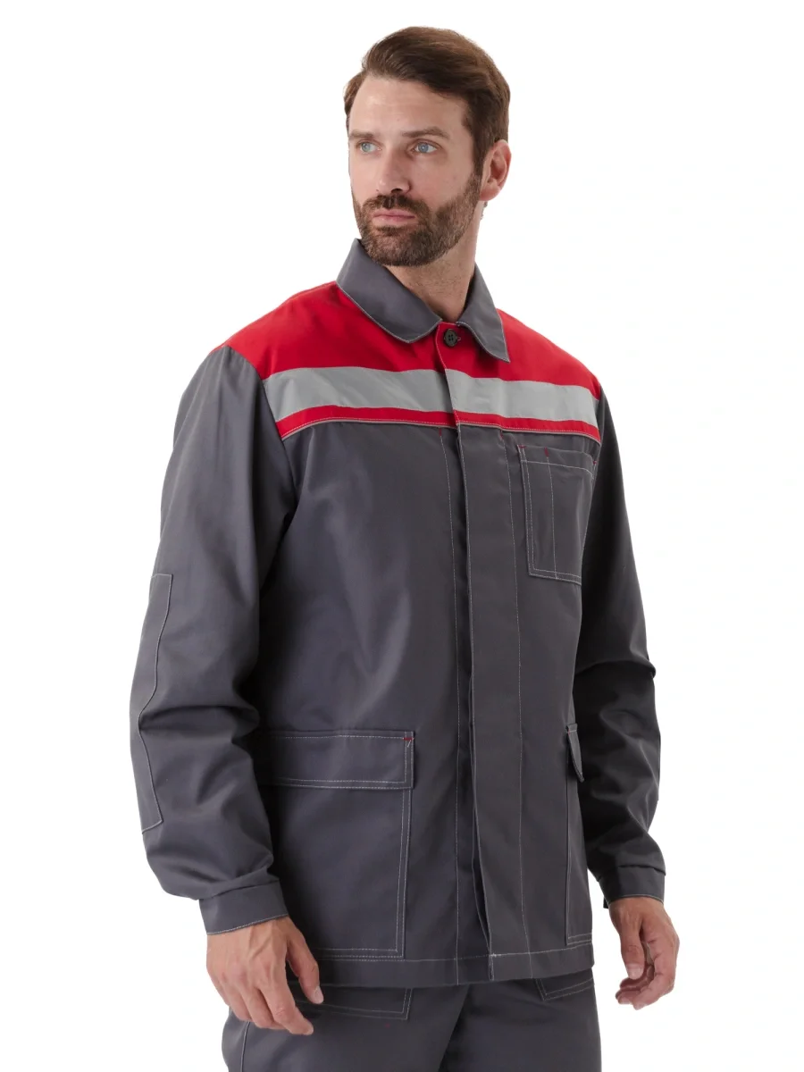 Костюм "УДАРНИК" куртка/брюки Т.СЕРЫЙ/КРАСНЫЙ - фото 1