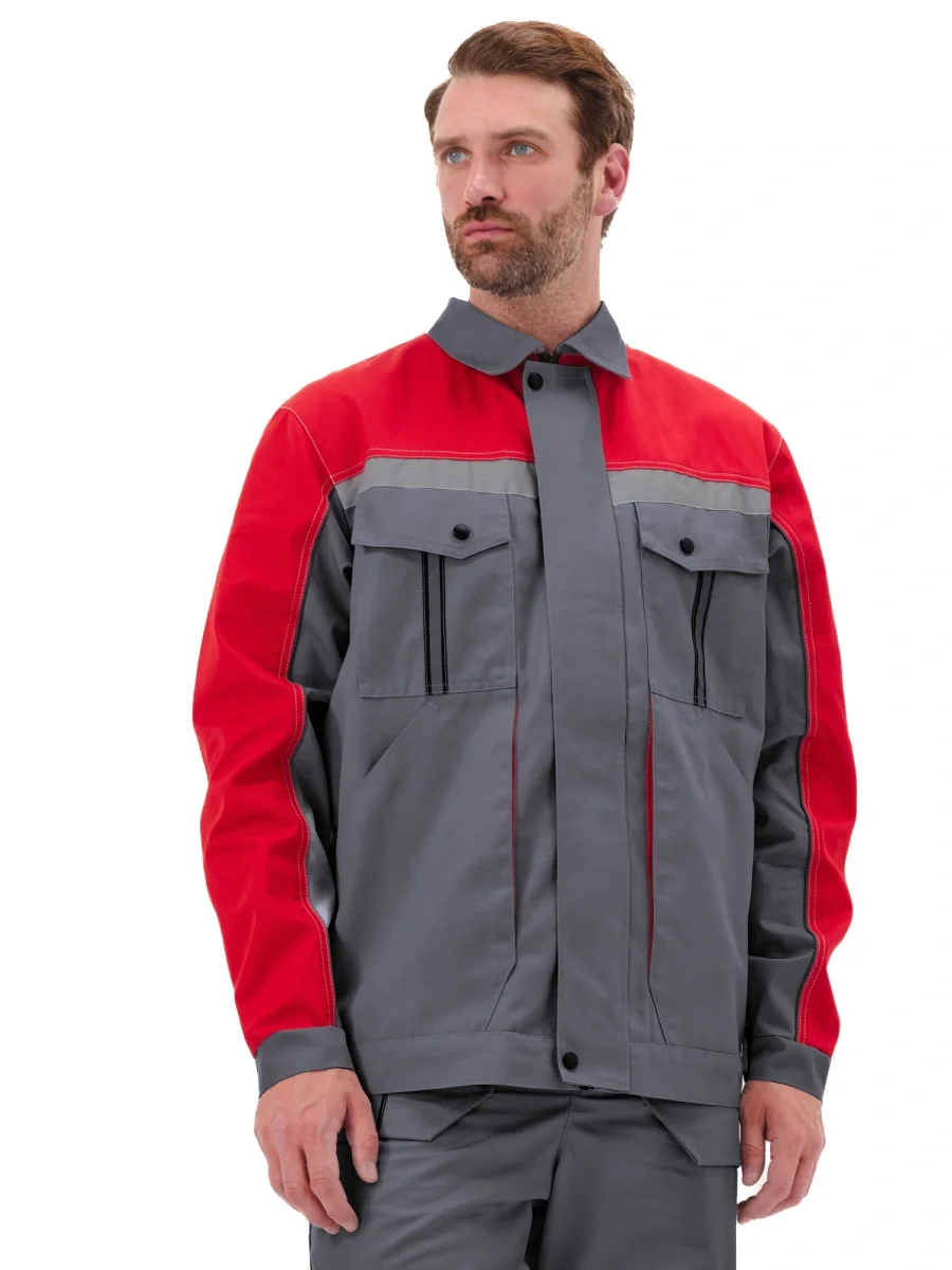 Костюм мужской "Оптимальный" летний с брюками серый/красный - фото 1