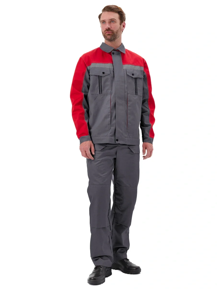 Костюм мужской "Оптимальный" летний с брюками серый/красный - фото 2