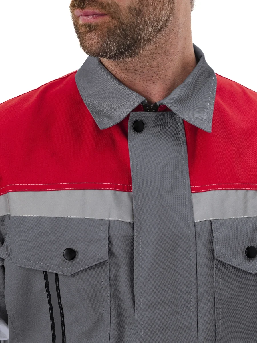 Костюм мужской "Оптимальный" летний с брюками серый/красный - фото 4