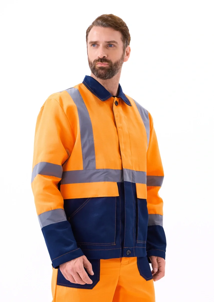 Костюм летний сигнальный Скандин куртка/полукомб. оранжевый/т.синий - фото 1