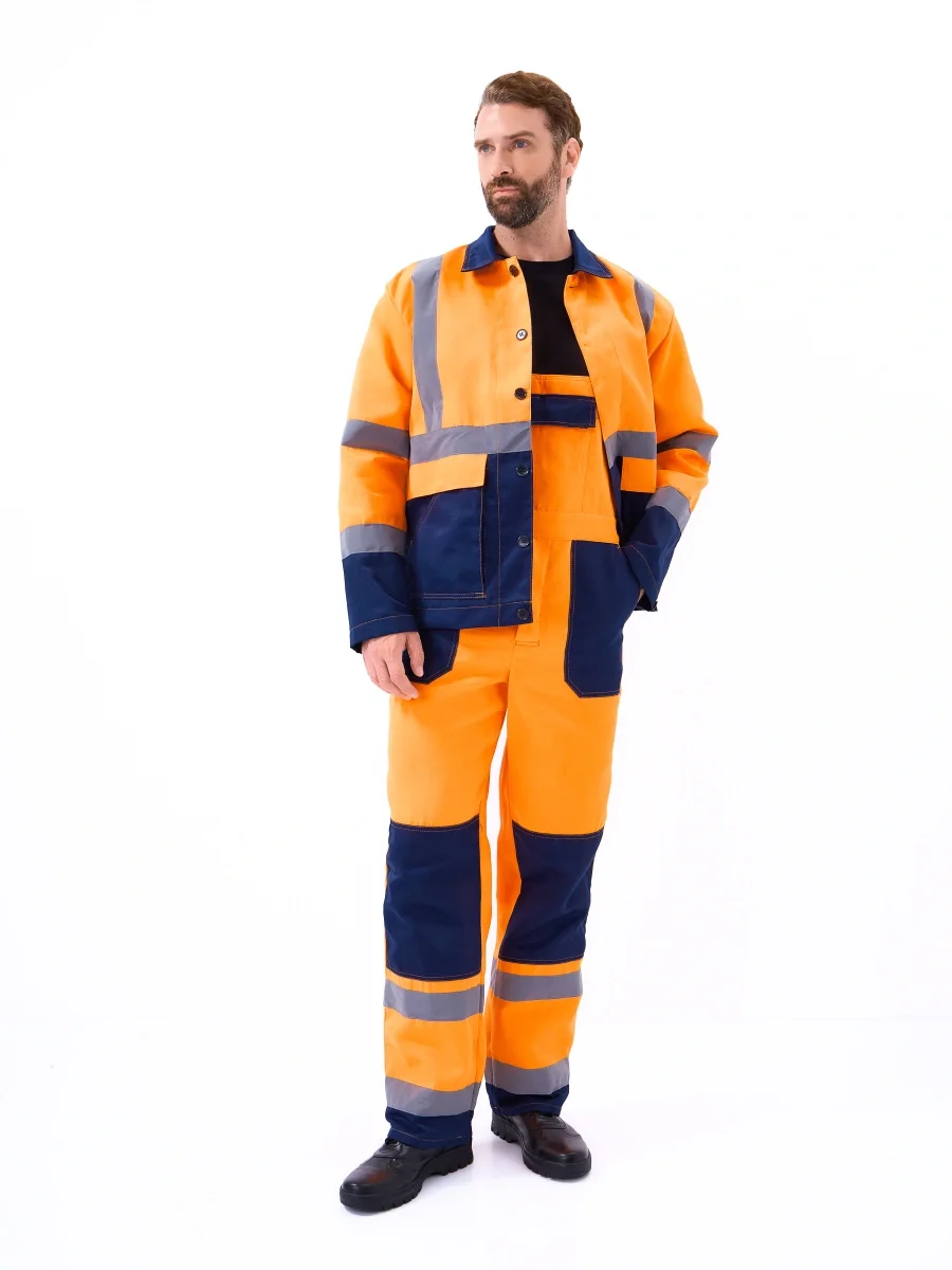 Костюм летний сигнальный Скандин куртка/полукомб. оранжевый/т.синий - фото 3