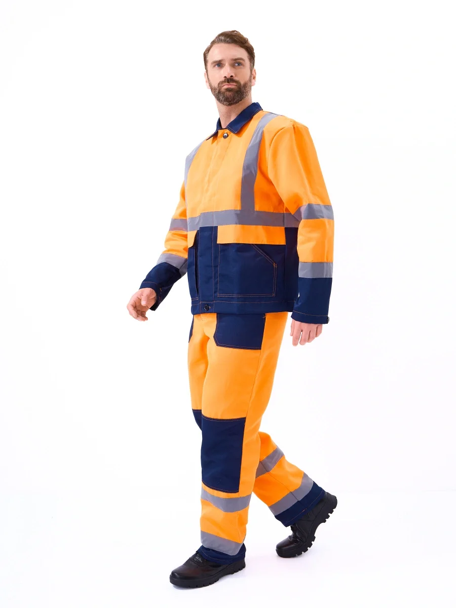 Костюм летний сигнальный Скандин куртка/полукомб. оранжевый/т.синий - фото 4