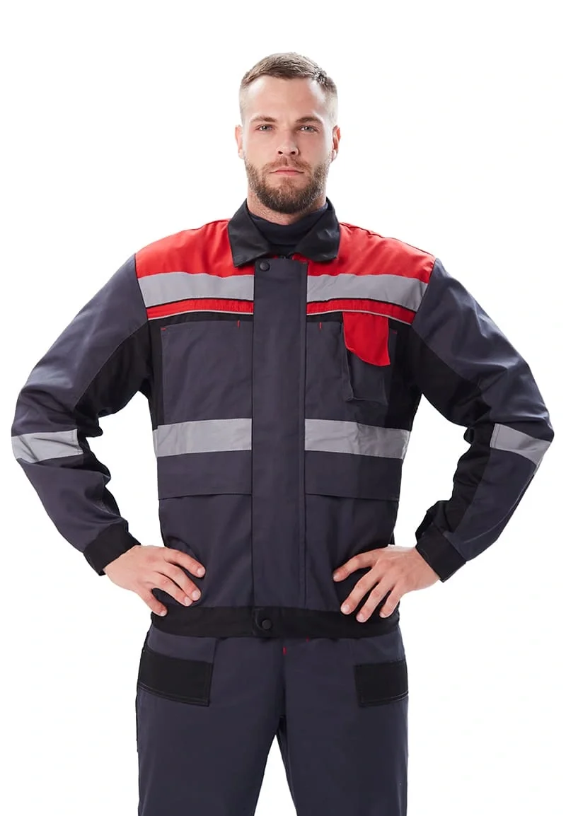 Костюм мужской "Виватный" летний с полукомбинезоном т.серый/черный/красный - фото 1