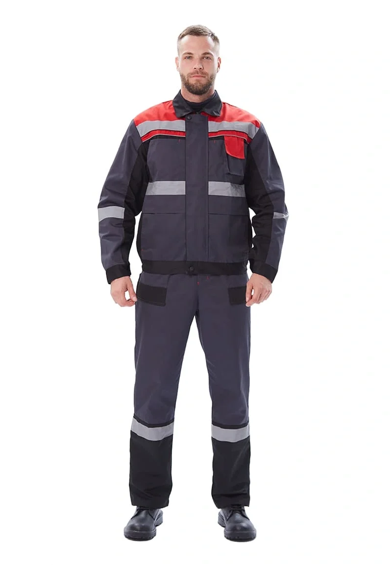 Костюм мужской "Виватный" летний с полукомбинезоном т.серый/черный/красный - фото 2
