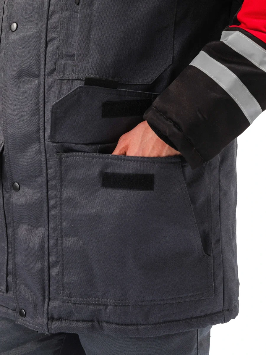 Костюм зимний "ЗИМНИК" куртка/брюки, цвет: т.серый/черный/красный - фото 3