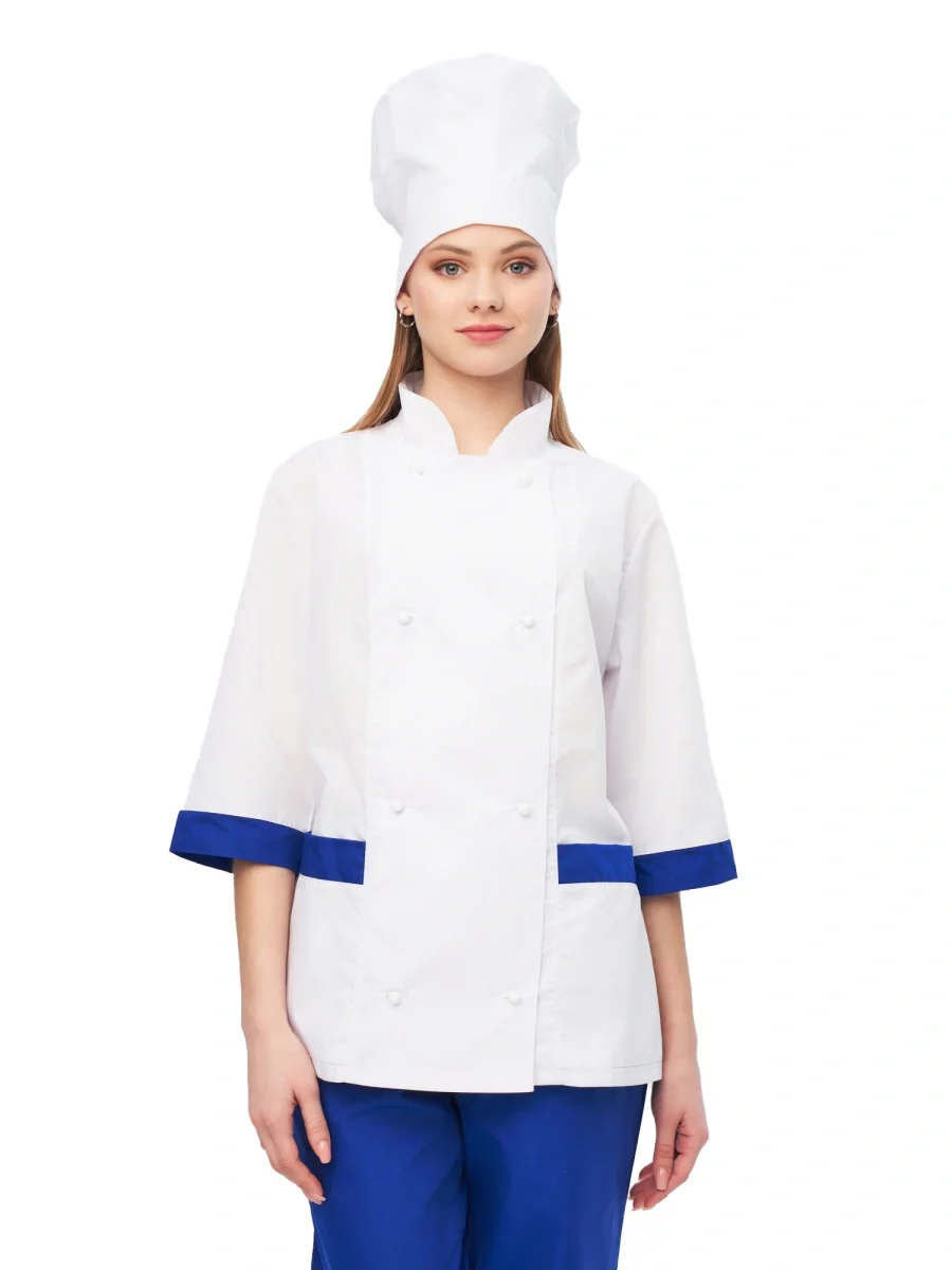 Костюм повара женский "Фламбе" белый с васильковым - фото 1