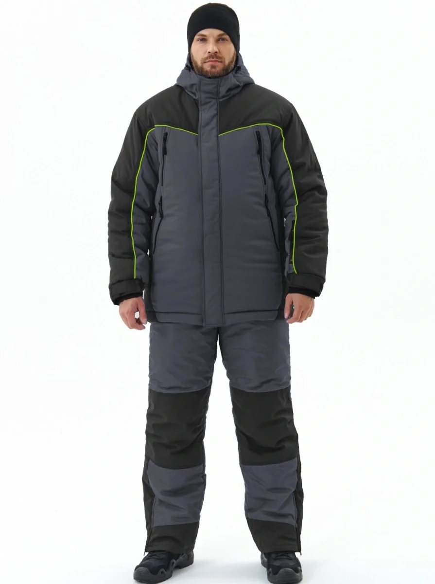 Костюм зимний "БУРАН" куртка/полукомб. цвет:Т.СЕРЫЙ/ЧЕРНЫЙ - фото 2