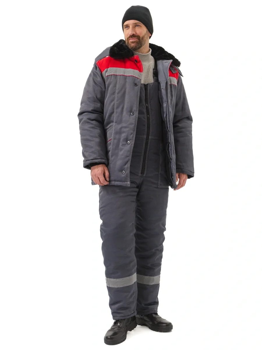 Костюм зимний "ВЬЮГА" куртка/полукомб. цвет: т.серый/красный - фото 5