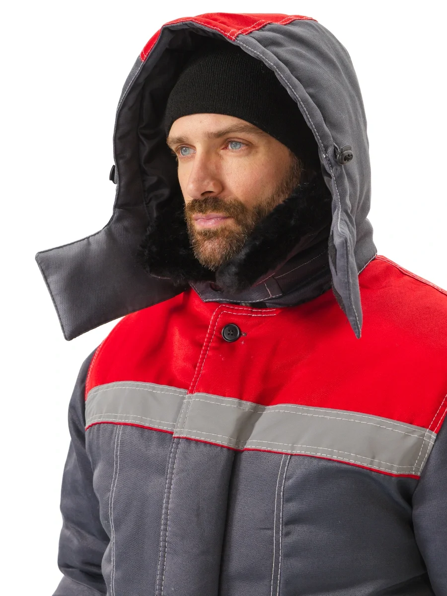 Костюм зимний "ВЬЮГА" куртка/полукомб. цвет: т.серый/красный - фото 8