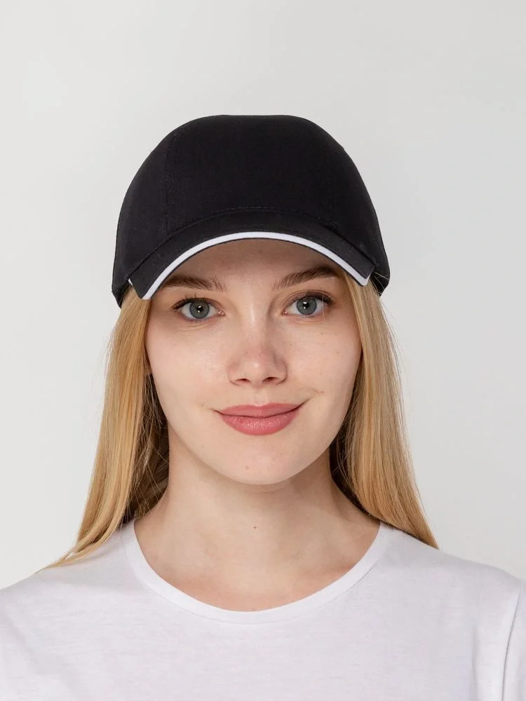 Бейсболка Canopy, черная с белым кантом - фото 8