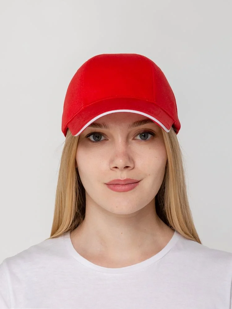 Бейсболка Canopy, красная с белым кантом - фото 5