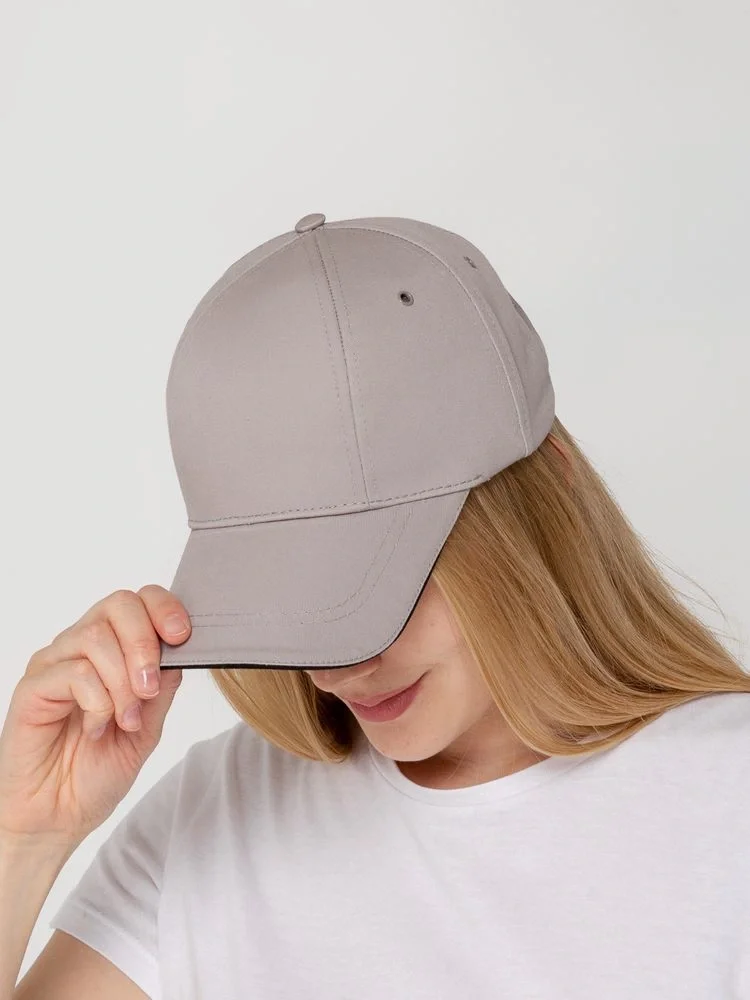 Бейсболка Canopy, серая с черным кантом - фото 10