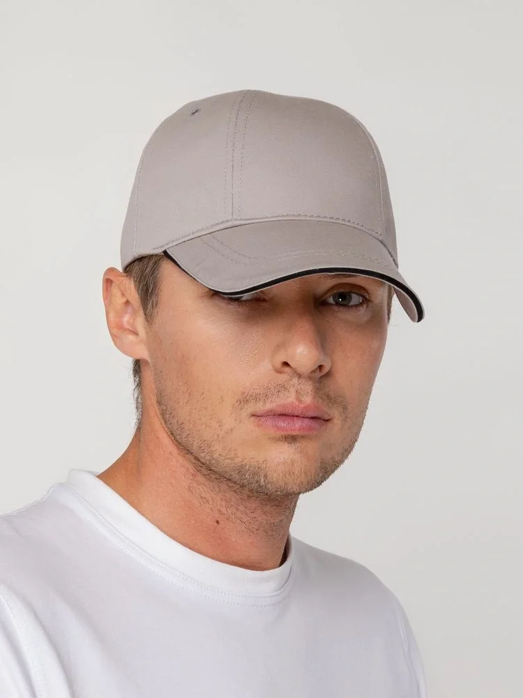 Бейсболка Canopy, серая с черным кантом - фото 12