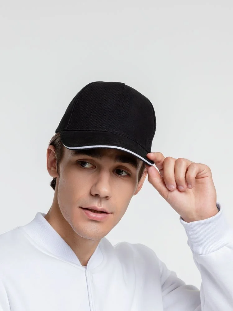 Бейсболка Classic, черная с белым кантом - фото 4