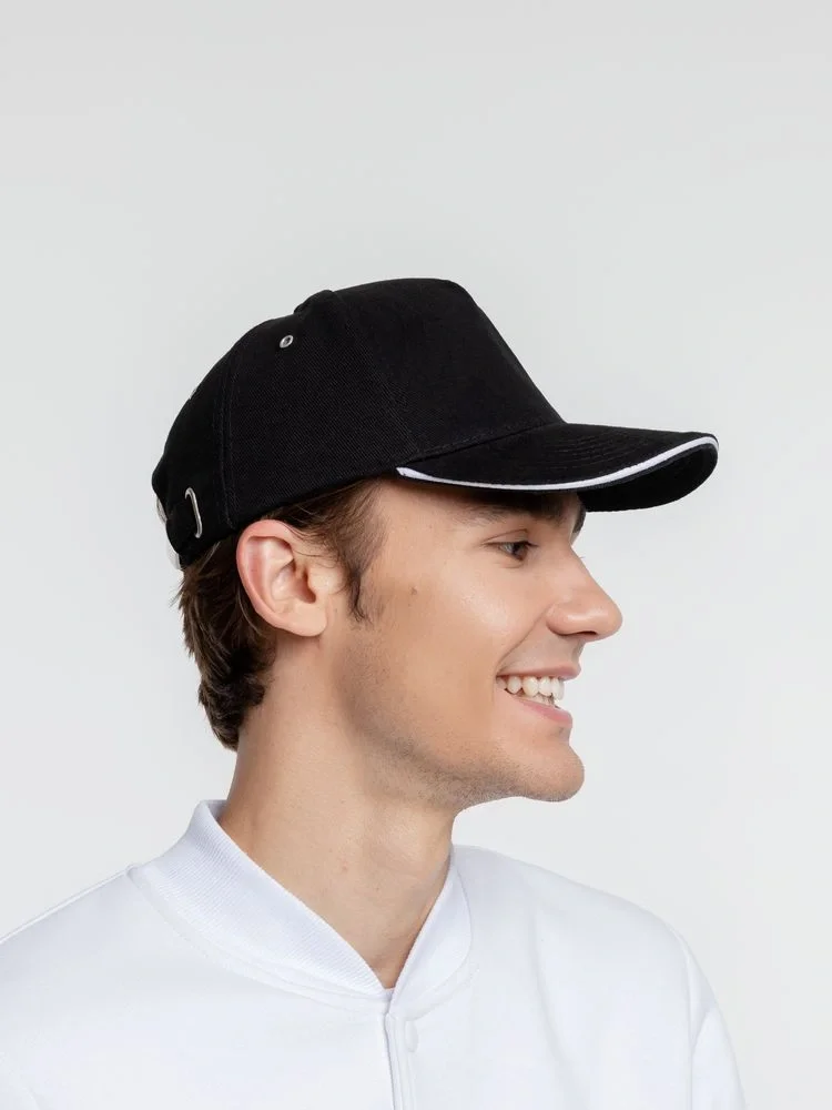 Бейсболка Classic, черная с белым кантом - фото 5