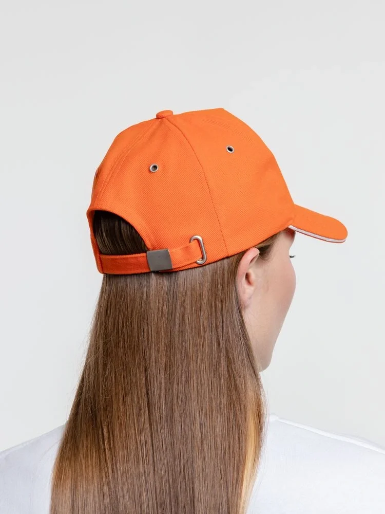 Бейсболка Classic, оранжевая с белым кантом - фото 10