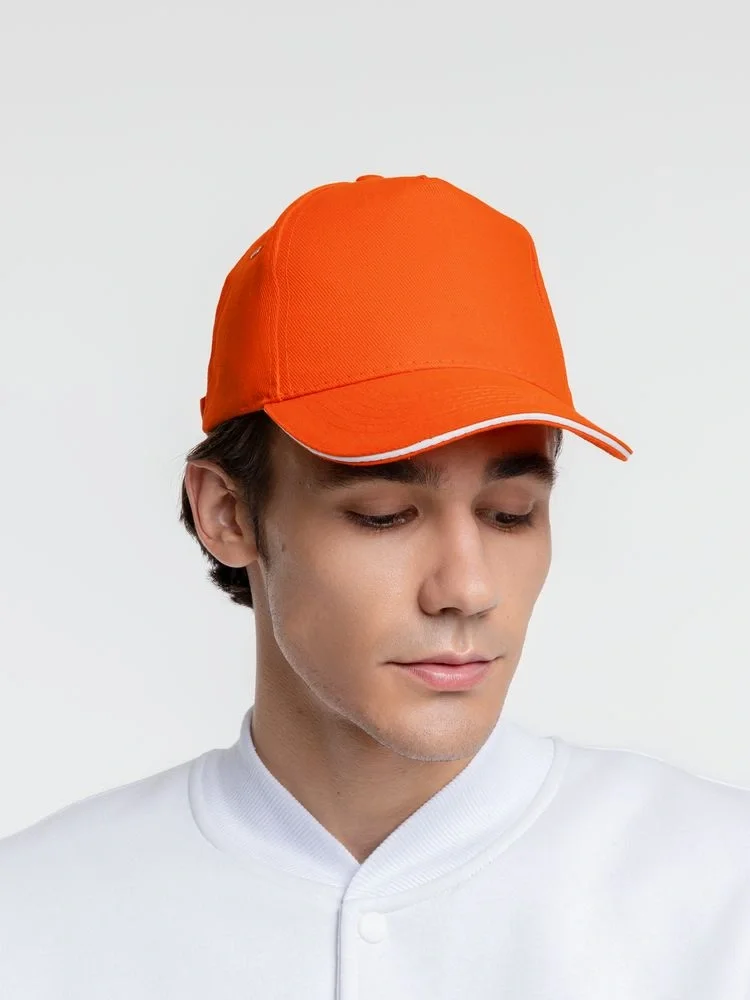 Бейсболка Classic, оранжевая с белым кантом - фото 14