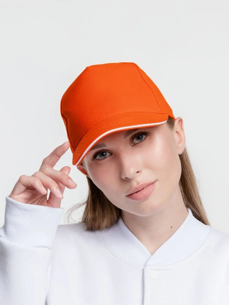 Бейсболка Classic, оранжевая с белым кантом - фото 17