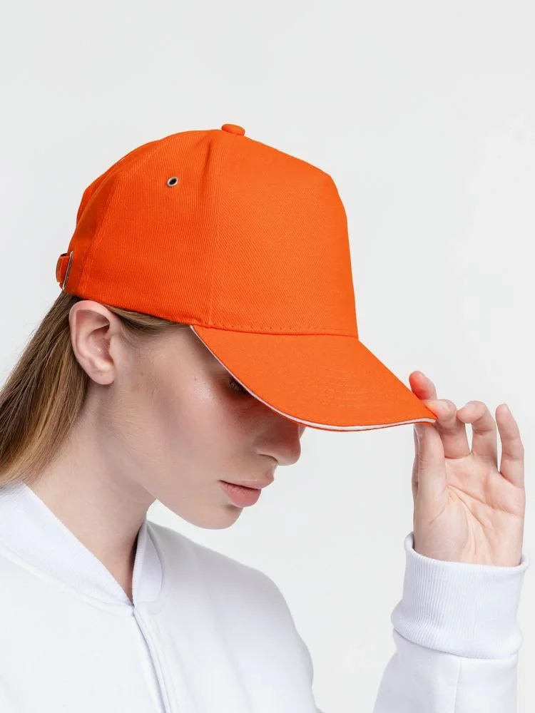 Бейсболка Classic, оранжевая с белым кантом - фото 19