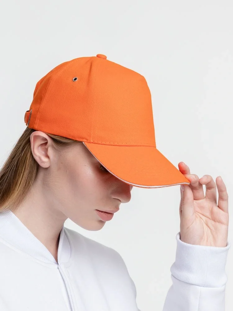 Бейсболка Classic, оранжевая с белым кантом - фото 9
