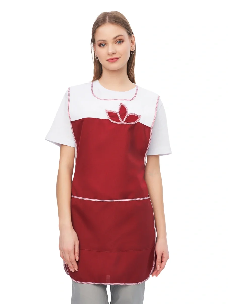 Фартук-сарафан "Цветок" бордовый с белым - фото 1