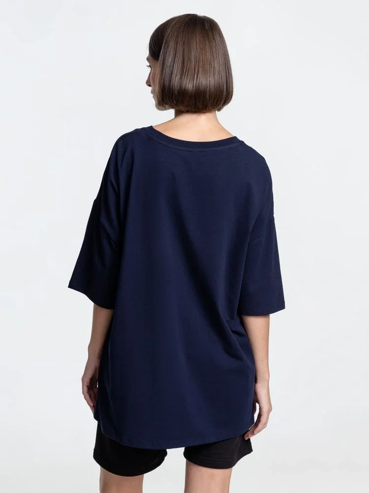 Футболка унисекс оверсайз Crosstown, темно-синяя - фото 10