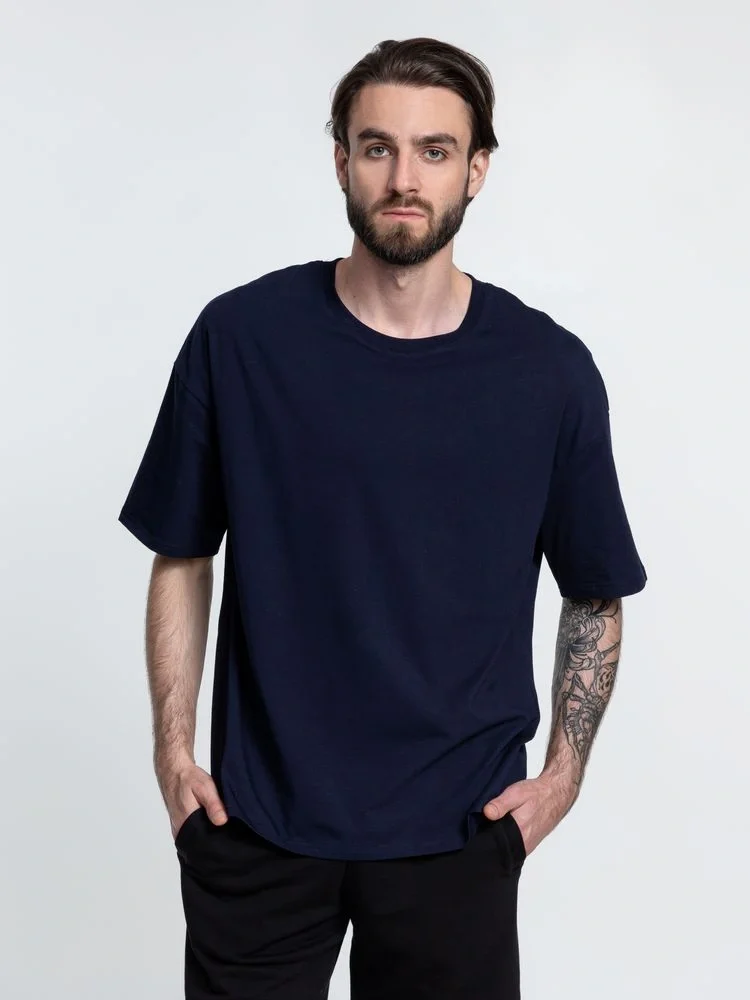 Футболка унисекс оверсайз Crosstown, темно-синяя - фото 5