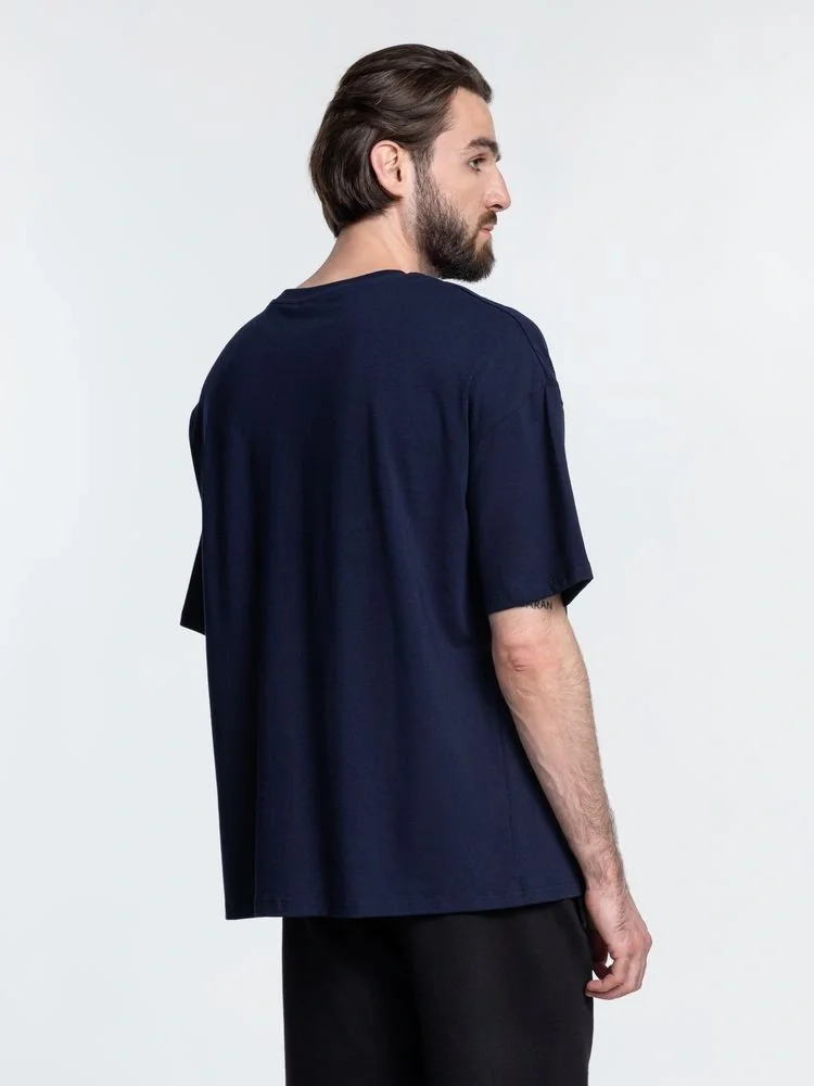 Футболка унисекс оверсайз Crosstown, темно-синяя - фото 6