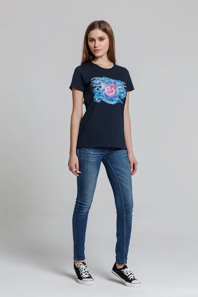 Футболка женская «Ван-Пиг», синяя - фото 4