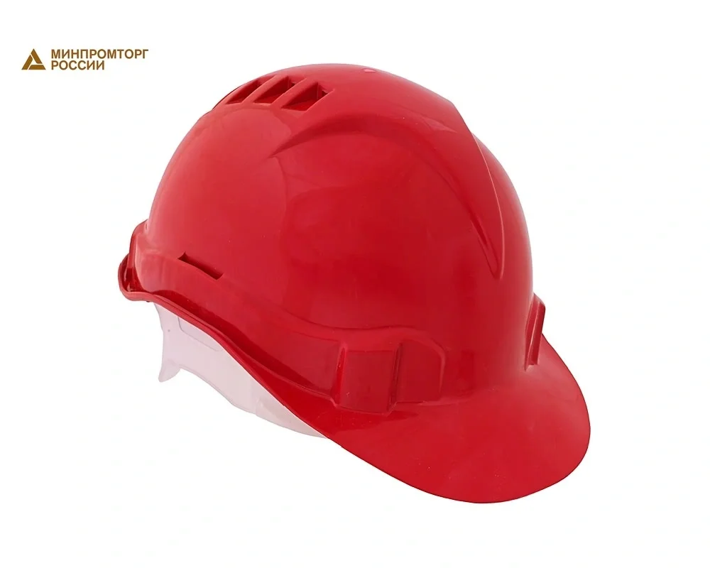 Каска защитная ЕЛАНПЛАСТ ЕВРОПА красная (ленточное оголовье) - фото 1