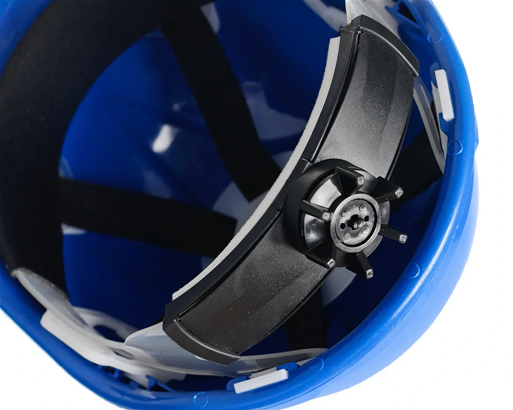 Каска защитная ЕЛАНПЛАСТ ЕВРОПА-ЛЮКС синяя (ленточное оголовье, храповый механизм) - фото 5