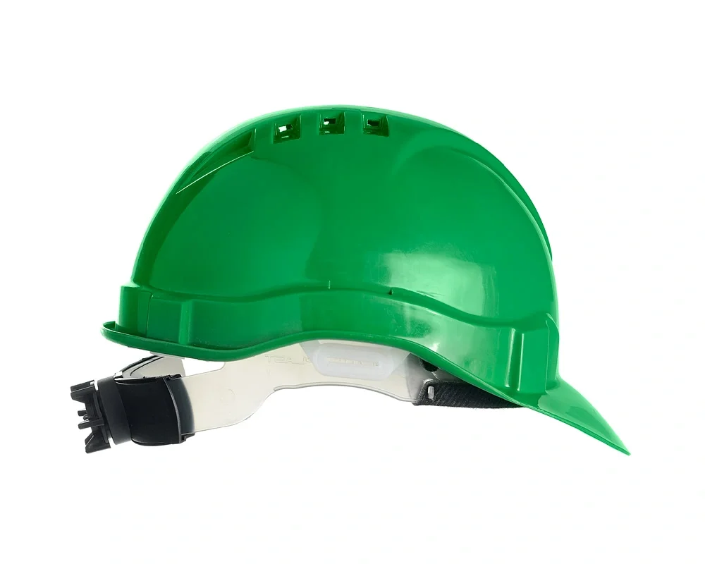 Каска защитная ЕЛАНПЛАСТ ЕВРОПА-ЛЮКС зеленая (ленточное оголовье, храповый механизм) - фото 2