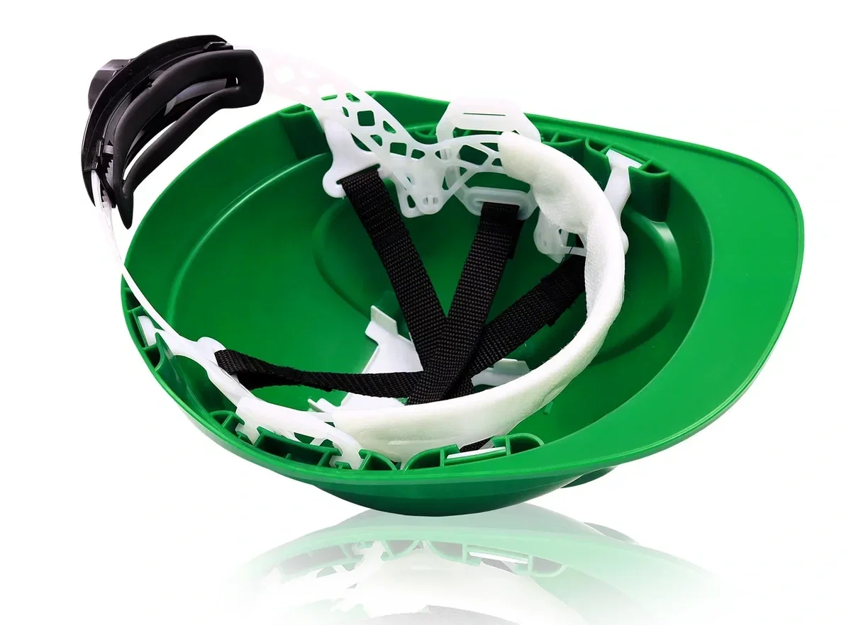 Каска защитная ЕЛАНПЛАСТ ФОРВАРД зеленая (ленточное оголовье, храповый механизм) - фото 4