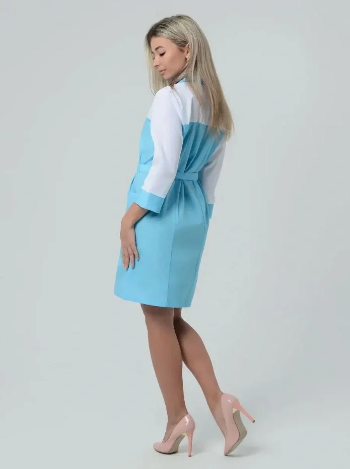 Халат женский "Катрин" белый с голубым - фото 12