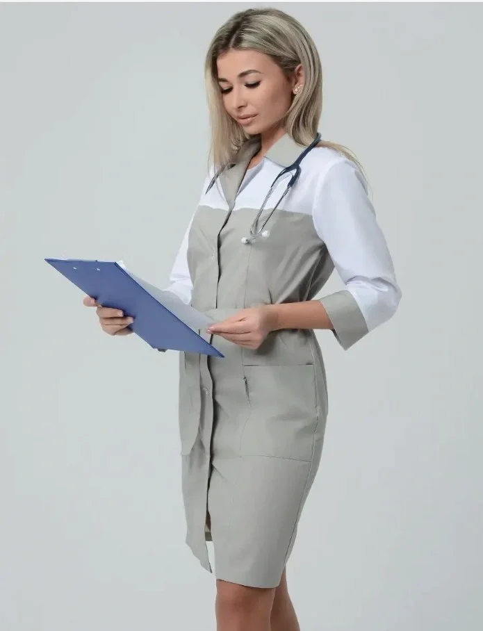 Халат женский "Катрин" серый с белым - фото 11