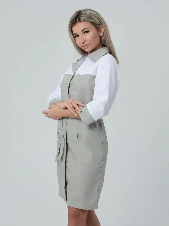 Халат женский "Катрин" серый с белым - фото 8