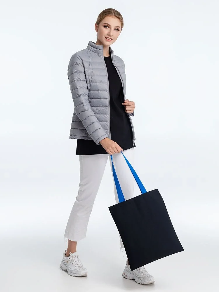 Холщовая сумка BrighTone, черная с ярко-синими ручками - фото 6