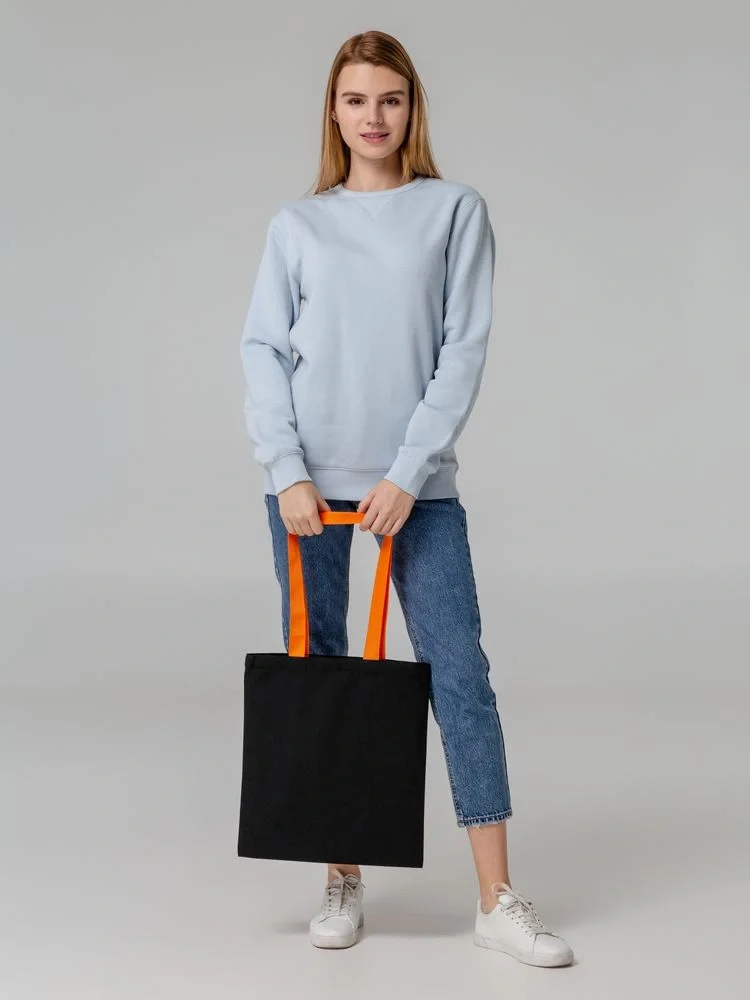 Холщовая сумка BrighTone, черная с зелеными ручками - фото 6